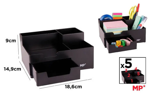 Picture of Desk Organizer 10x20cm Black 3 Compartements MP