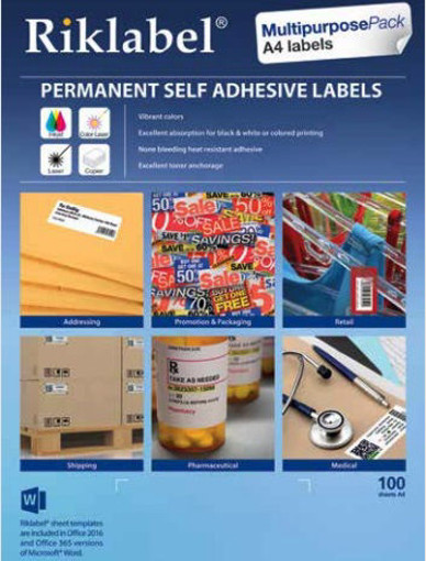 Picture of Office label 190X61mm A4 100 Sheets White Riklabel