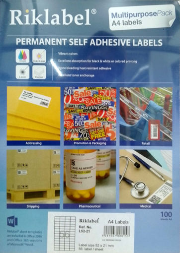 Picture of Office label 52x21mm A4 100 Sheets White Riklabel