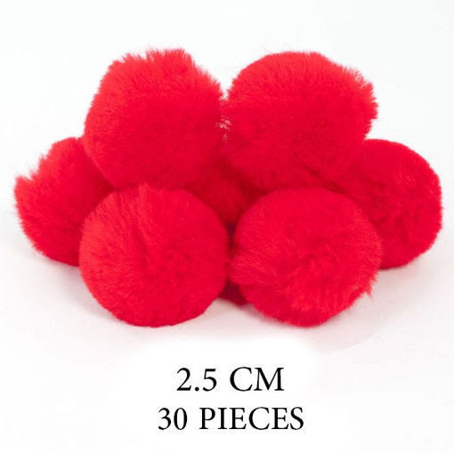 Picture of Pompoms 30pcs Red 25mm Hand Craft