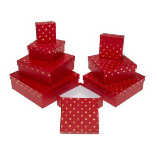 Picture of Red coloured gift boxes shiny hearts 22.5x22.5x8cm