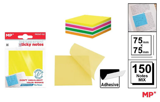 Picture of Stick Notes 150pcs Assorted Colors 75x75mm Transpa