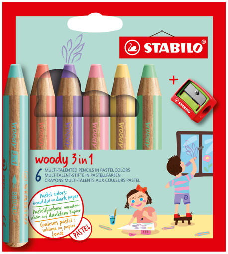 Picture of Wax pens 6colors Pastel Woody 3 in 1 Stabilo