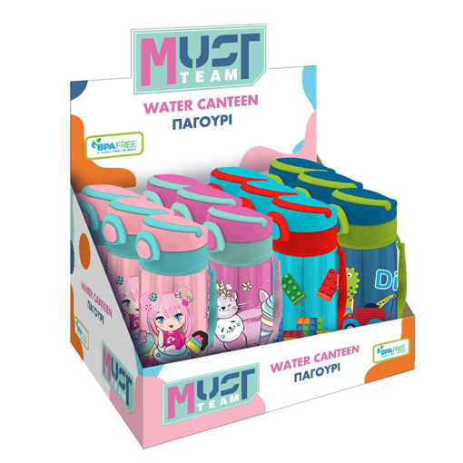Picture of Water Bottle Plastic 500ml Assorted with Straw Mus