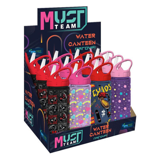 Picture of Water Bottle Plastic 500ml Assorted With Straw Mus