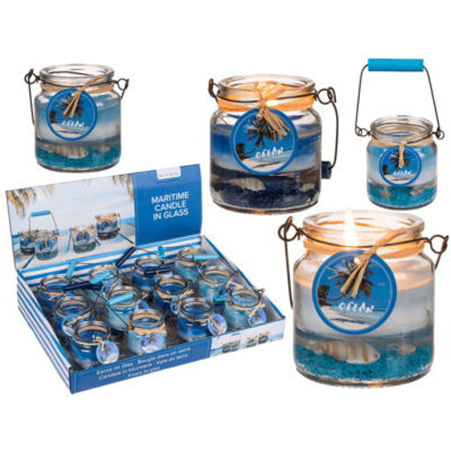 Picture of Candle in glass with metal handle 6x6.5cm 2 clrs