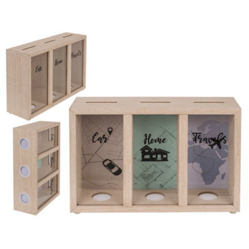 Picture of Wooden Saving Box with 3 Partitions