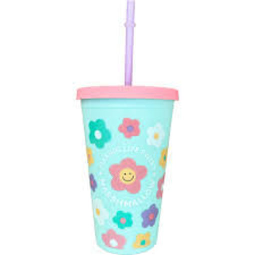 Picture of Water Bottle Plastic 450ml With Straw Marshmallow