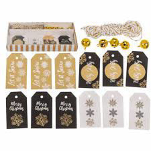 Picture of Gift tags golden shine including bells and strings