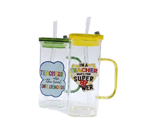Picture of Mug Assorted Colors Glass Teacher With Straw