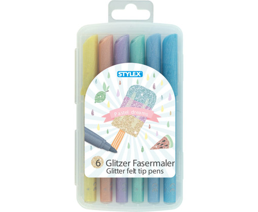 Picture of Felt pens 6clrs Glitter Pastel Stylex