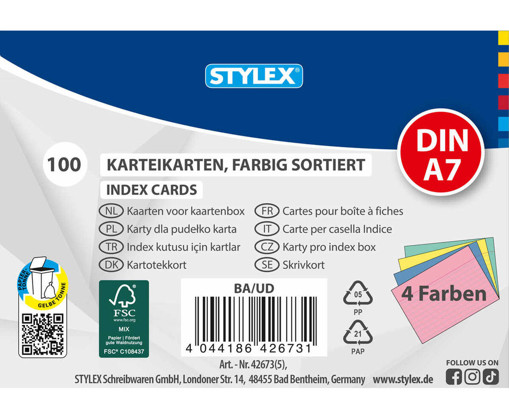 Picture of Record Cards A7 4clrs 100sh Stylex