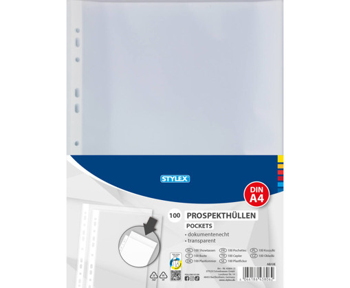 Picture of Transparent sheet with hole A4 100pockets Stylex